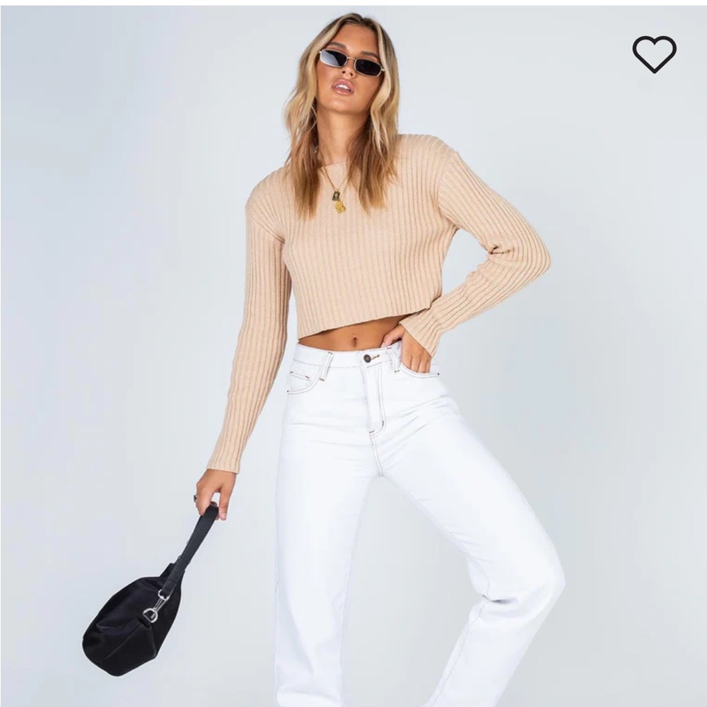 Princess Polly Beige Ribbed Knit Crop Sweater